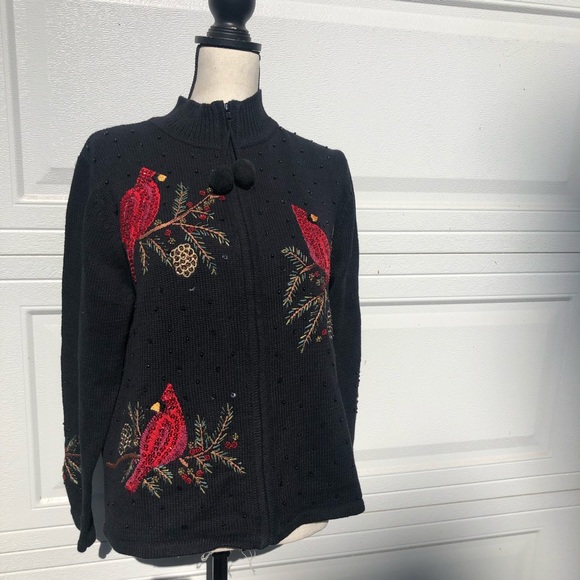 TIARA INTERNATIONAL Xmas Cardigan Cardinal Sweater - Picture 2 of 13